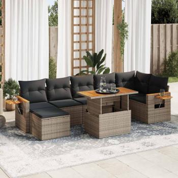 ARDEBO.de - 8-tlg. Garten-Sofagarnitur mit Kissen Grau Poly Rattan Akazie