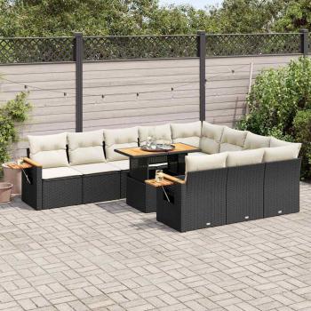 ARDEBO.de - 10-tlg. Garten-Sofagarnitur mit Kissen Schwarz Poly Rattan