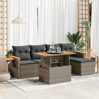 ARDEBO.de - 7-tlg. Garten-Sofagarnitur mit Kissen Grau Poly Rattan Akazie