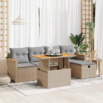 ARDEBO.de - 6-tlg. Garten-Sofagarnitur mit Kissen Beige Poly Rattan