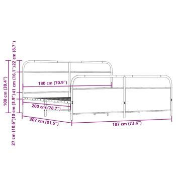 Metallbett ohne Matratze Braun Eichen-Optik 180x200 cm