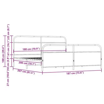 Metallbett ohne Matratze Sonoma-Eiche 180x200 cm
