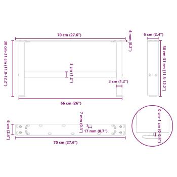 Couchtischbeine Schwarz 2 Stk. 70x(30-31) cm Stahl