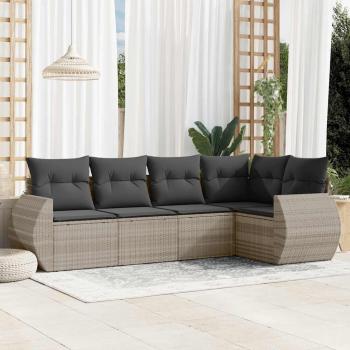 ARDEBO.de - 5-tlg. Garten-Sofagarnitur mit Kissen Hellgrau Poly Rattan