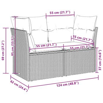Gartensofa mit Kissen 2-Sitzer Hellgrau Poly Rattan