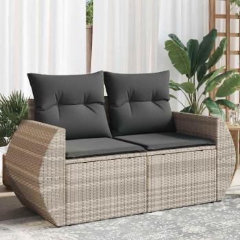 ARDEBO.de - Gartensofa mit Kissen 2-Sitzer Hellgrau Poly Rattan
