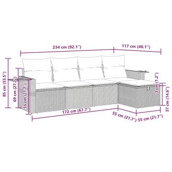 5-tlg. Garten-Sofagarnitur mit Kissen Braun Poly Rattan