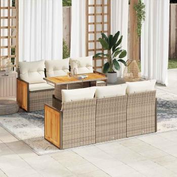 ARDEBO.de - 7-tlg. Garten-Sofagarnitur mit Kissen Beige Poly Rattan Akazie