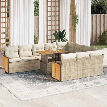 ARDEBO.de - 11-tlg. Garten-Sofagarnitur mit Kissen Beige Poly Rattan Akazie