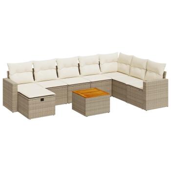 9-tlg. Garten-Sofagarnitur mit Kissen Beige Poly Rattan