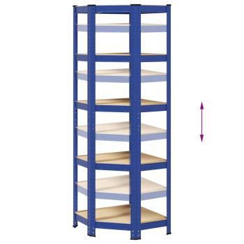 Eckregal mit 5 Böden Blau Stahl & Holzwerkstoff