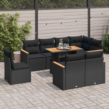 ARDEBO.de - 9-tlg. Garten-Sofagarnitur mit Kissen Schwarz Poly Rattan