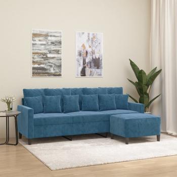 ARDEBO.de - 3-Sitzer-Sofa mit Hocker Blau 180 cm Samt