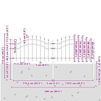Gartenzaun mit Speerspitzen Schwarz 115 cm Stahl