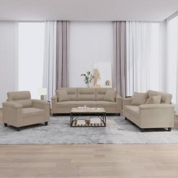ARDEBO.de - 3-tlg. Sofagarnitur mit Kissen Taupe Mikrofasergewebe