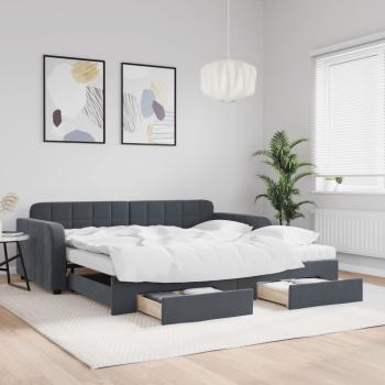 ARDEBO.de - Tagesbett Ausziehbar mit Schubladen Dunkelgrau 100x200 cm Samt