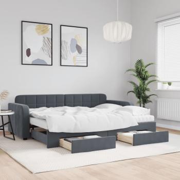 ARDEBO.de - Tagesbett Ausziehbar mit Schubladen Dunkelgrau 80x200 cm Samt