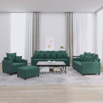 ARDEBO.de - 4-tlg. Sofagarnitur mit Kissen Dunkelgrün Samt