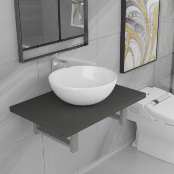 ARDEBO.de - 2-tlg. Badmöbel-Set Keramik Grau