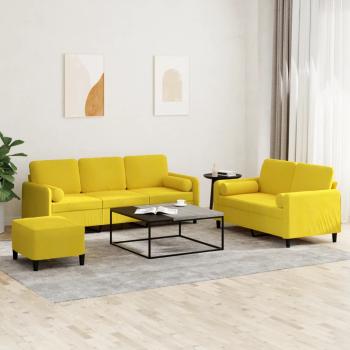 ARDEBO.de - 3-tlg. Sofagarnitur mit Kissen Gelb Samt