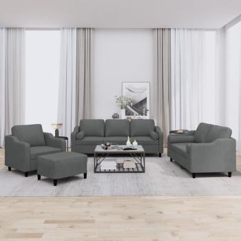 ARDEBO.de - 4-tlg. Sofagarnitur mit Kissen Dunkelgrau Stoff