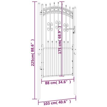 Zauntor mit Speerspitzen Schwarz 103x225 cm Stahl