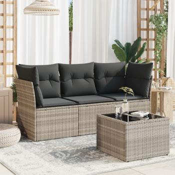 ARDEBO.de - 4-tlg. Garten-Sofagarnitur mit Kissen Hellgrau Poly Rattan