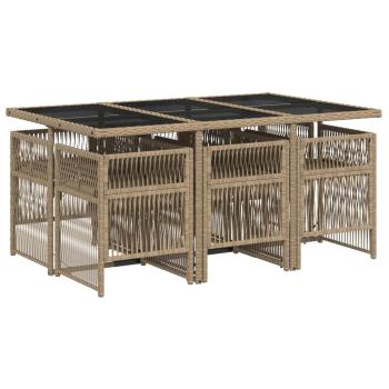 ARDEBO.de - 7-tlg. Garten-Essgruppe mit Kissen Beigemischung Poly Rattan