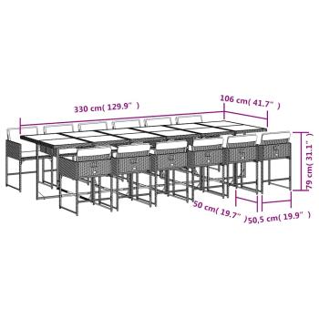 13-tlg. Garten-Essgruppe mit Kissen Schwarz Poly Rattan