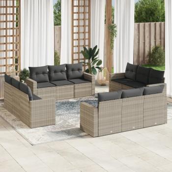 ARDEBO.de - 12-tlg. Garten-Sofagarnitur mit Kissen Hellgrau Poly Rattan