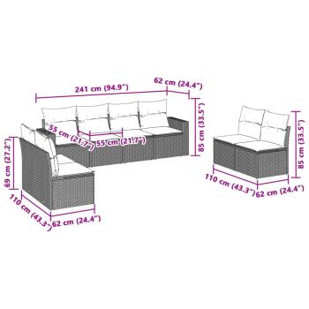 8-tlg. Garten-Sofagarnitur mit Kissen Hellgrau Poly Rattan