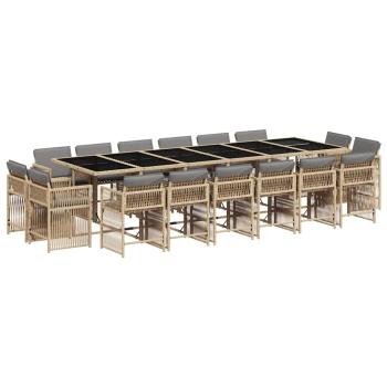 ARDEBO.de - 17-tlg. Garten-Essgruppe mit Kissen Beigemischung Poly Rattan