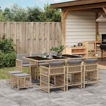 ARDEBO.de - 11-tlg. Garten-Essgruppe mit Kissen Beigemischung Poly Rattan