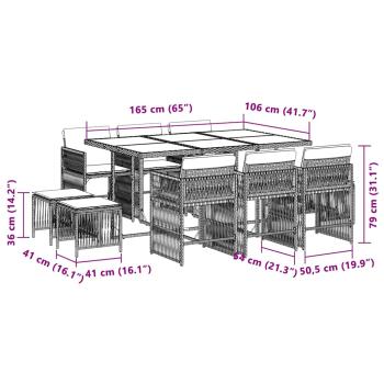 11-tlg. Garten-Essgruppe mit Kissen Beigemischung Poly Rattan