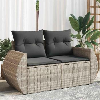 ARDEBO.de - Gartensofa mit Kissen 2-Sitzer Hellgrau Poly Rattan