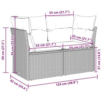 Gartensofa mit Kissen 2-Sitzer Hellgrau Poly Rattan