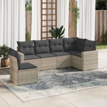 ARDEBO.de - 6-tlg. Garten-Sofagarnitur mit Kissen Hellgrau Poly Rattan