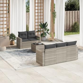 ARDEBO.de - 6-tlg. Garten-Sofagarnitur mit Kissen Hellgrau Poly Rattan