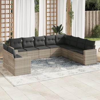 ARDEBO.de - 10-tlg. Garten-Sofagarnitur mit Kissen Hellgrau Poly Rattan