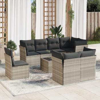 ARDEBO.de - 9-tlg. Garten-Sofagarnitur mit Kissen Hellgrau Poly Rattan