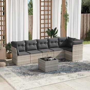 ARDEBO.de - 7-tlg. Garten-Sofagarnitur mit Kissen Hellgrau Poly Rattan