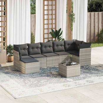ARDEBO.de - 8-tlg. Garten-Sofagarnitur mit Kissen Hellgrau Poly Rattan