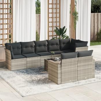 ARDEBO.de - 9-tlg. Garten-Sofagarnitur mit Kissen Hellgrau Poly Rattan