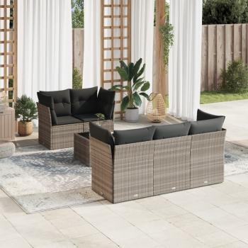 ARDEBO.de - 6-tlg. Garten-Sofagarnitur mit Kissen Hellgrau Poly Rattan