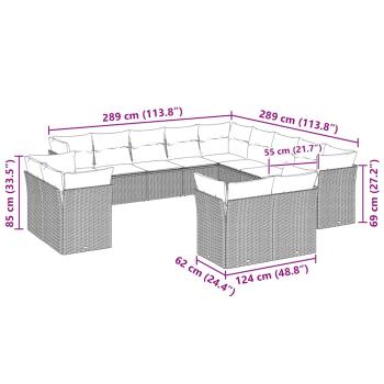 13-tlg. Garten-Sofagarnitur mit Kissen Hellgrau Poly Rattan