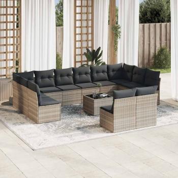 ARDEBO.de - 13-tlg. Garten-Sofagarnitur mit Kissen Hellgrau Poly Rattan
