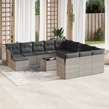 ARDEBO.de - 13-tlg. Garten-Sofagarnitur mit Kissen Hellgrau Poly Rattan