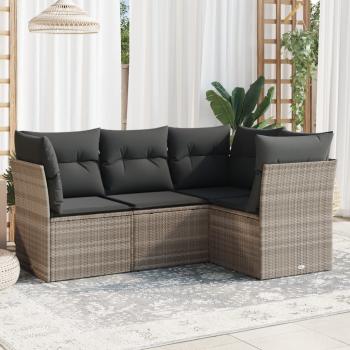 ARDEBO.de - 4-tlg. Garten-Sofagarnitur mit Kissen Hellgrau Poly Rattan