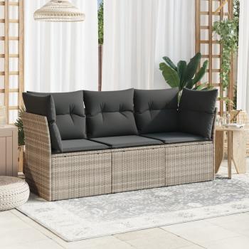 ARDEBO.de - 3-tlg. Garten-Sofagarnitur mit Kissen Hellgrau Poly Rattan