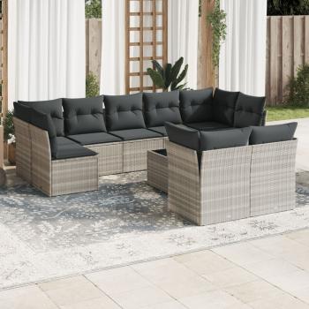 ARDEBO.de - 10-tlg. Garten-Sofagarnitur mit Kissen Hellgrau Poly Rattan